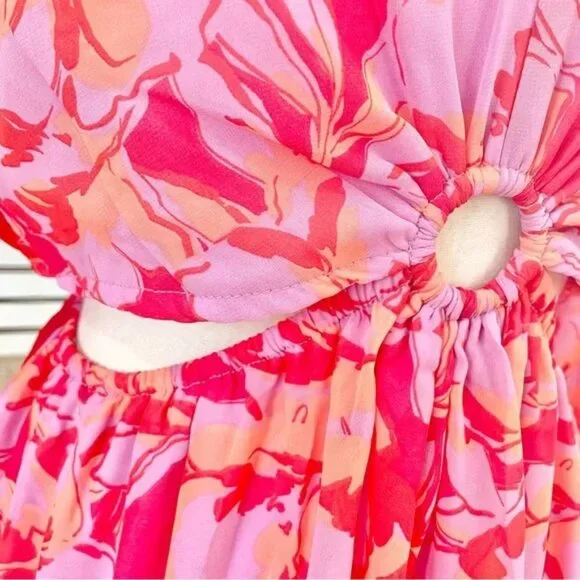 New Jessica Simpson Floral Cut Out Detail O Ring Flirty Vaca Cruise Fun Wear XL - Picture 3 of 4